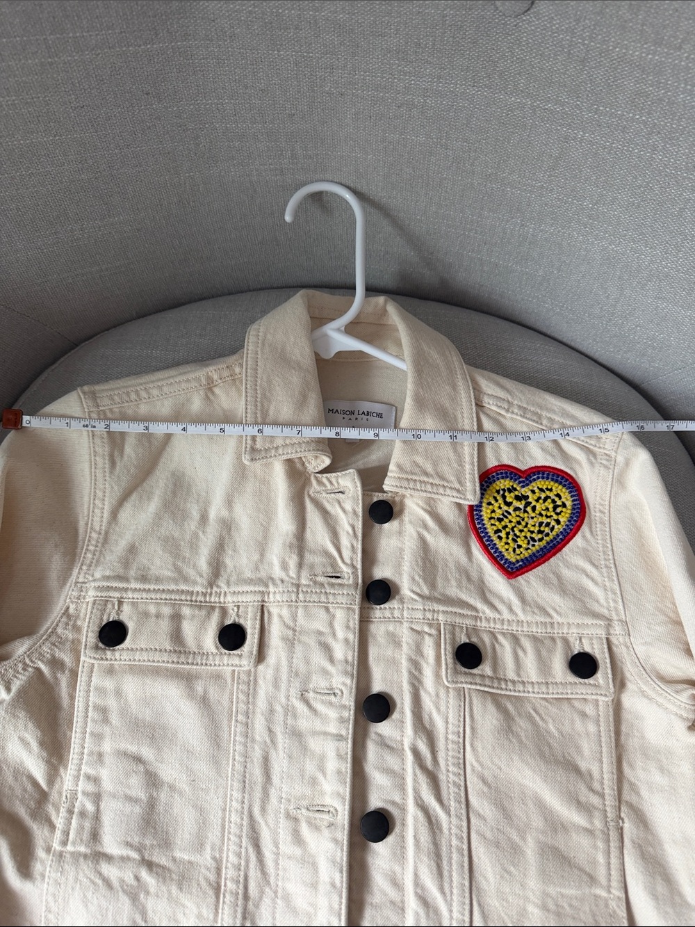 Maison Labiche Cream Jean Jacket with Heart Patch - Picture 11 of 11